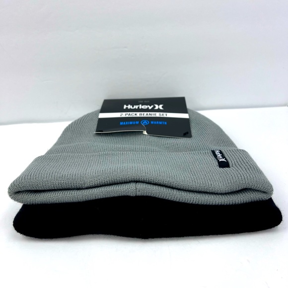 HURLEY 2 PACK BEANIE SET, GREY & BLACK, ONE SIZE FITS ALL, MAX WARMTH UNISEX - Picture 7 of 12